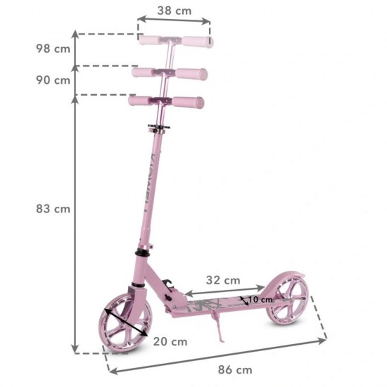 Trotinetă pliabilă cu două roți din aluminiu, Kidwell Blast Light Pink