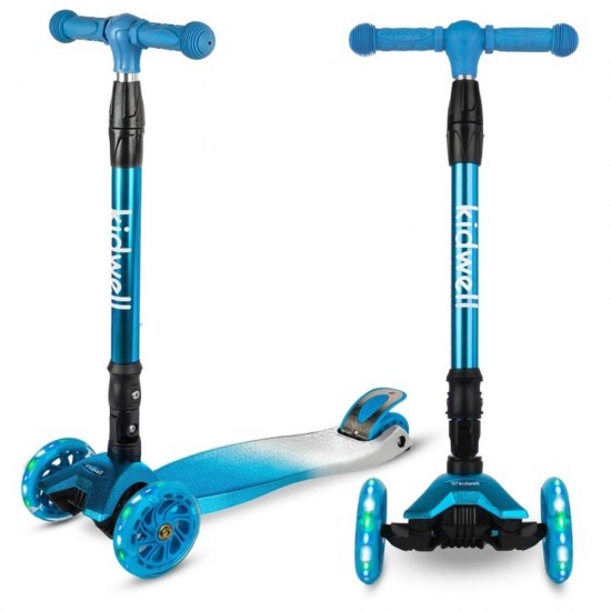 Trotinetă pliabilă pentru copii, cu lumini LED, Kidwell Vento Blue - Silver