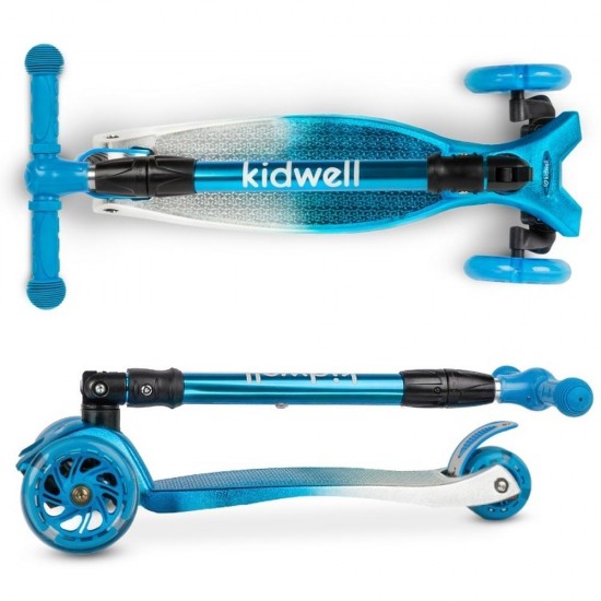 Trotinetă pliabilă pentru copii, cu lumini LED, Kidwell Vento Blue - Silver