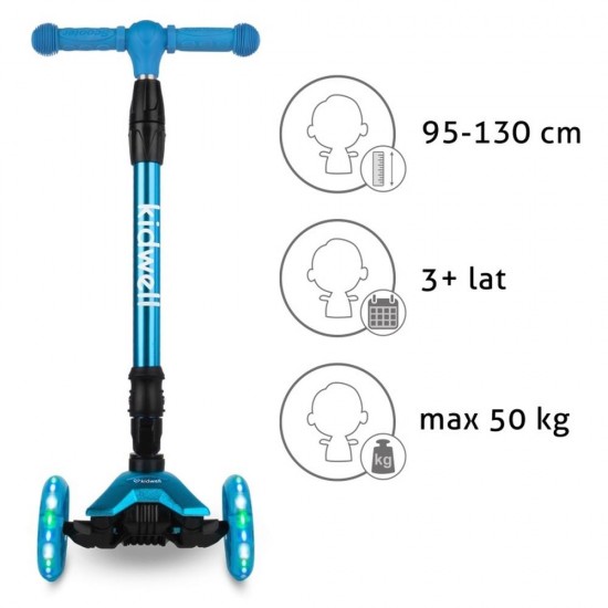 Trotinetă pliabilă pentru copii, cu lumini LED, Kidwell Vento Blue - Silver