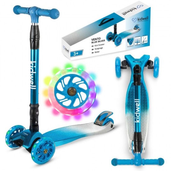 Trotinetă pliabilă pentru copii, cu lumini LED, Kidwell Vento Blue - Silver