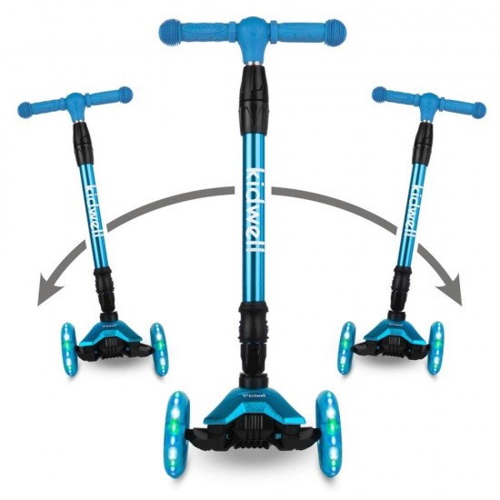 Trotinetă pliabilă pentru copii, cu lumini LED, Kidwell Vento Blue - Silver