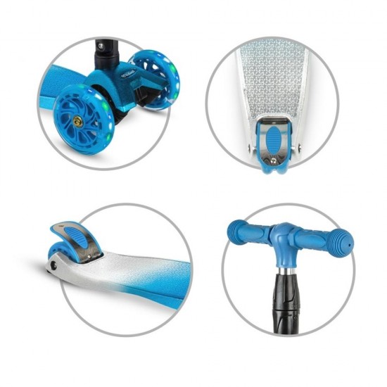 Trotinetă pliabilă pentru copii, cu lumini LED, Kidwell Vento Blue - Silver