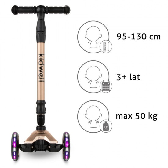 Trotinetă pliabilă pentru copii, cu lumini LED, Kidwell Vento Gold