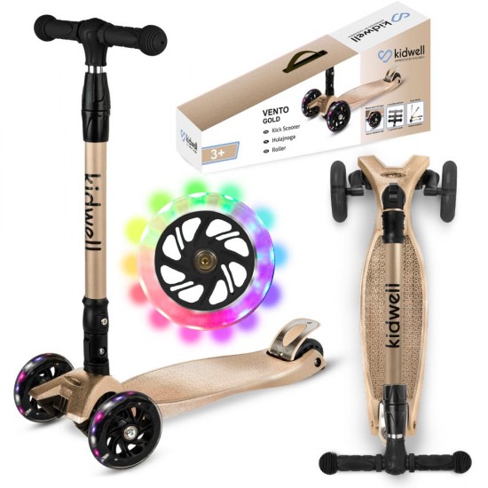 Trotinetă pliabilă pentru copii, cu lumini LED, Kidwell Vento Gold