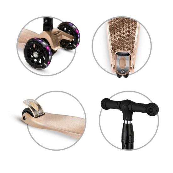 Trotinetă pliabilă pentru copii, cu lumini LED, Kidwell Vento Gold