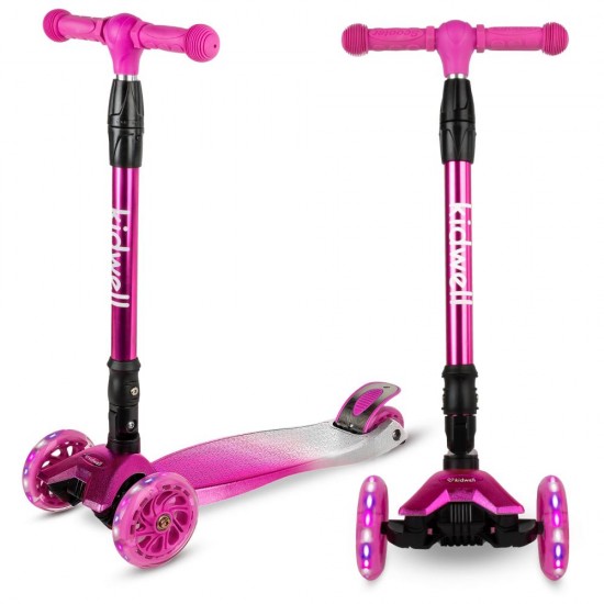 Trotinetă pliabilă pentru copii, cu lumini LED, Kidwell Vento Pink - Silver