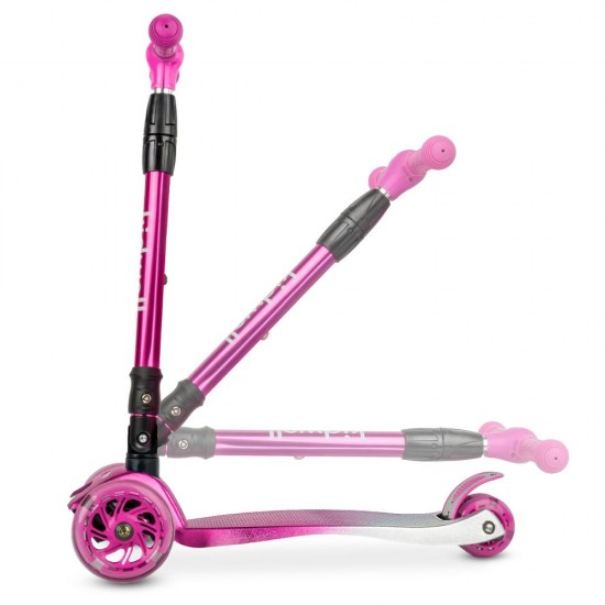 Trotinetă pliabilă pentru copii, cu lumini LED, Kidwell Vento Pink - Silver