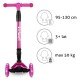 Trotinetă pliabilă pentru copii, cu lumini LED, Kidwell Vento Pink - Silver