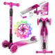 Trotinetă pliabilă pentru copii, cu lumini LED, Kidwell Vento Pink - Silver