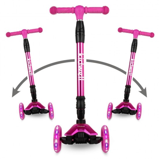 Trotinetă pliabilă pentru copii, cu lumini LED, Kidwell Vento Pink - Silver