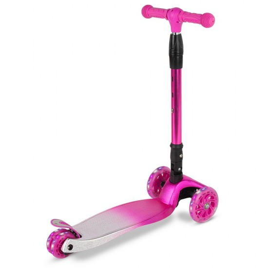 Trotinetă pliabilă pentru copii, cu lumini LED, Kidwell Vento Pink - Silver