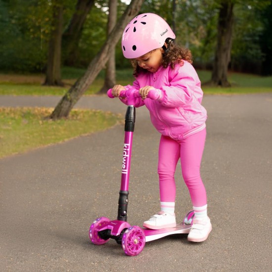 Trotinetă pliabilă pentru copii, cu lumini LED, Kidwell Vento Pink - Silver