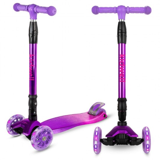 Trotinetă pliabilă pentru copii, cu lumini LED, Kidwell Vento Pink - Violet