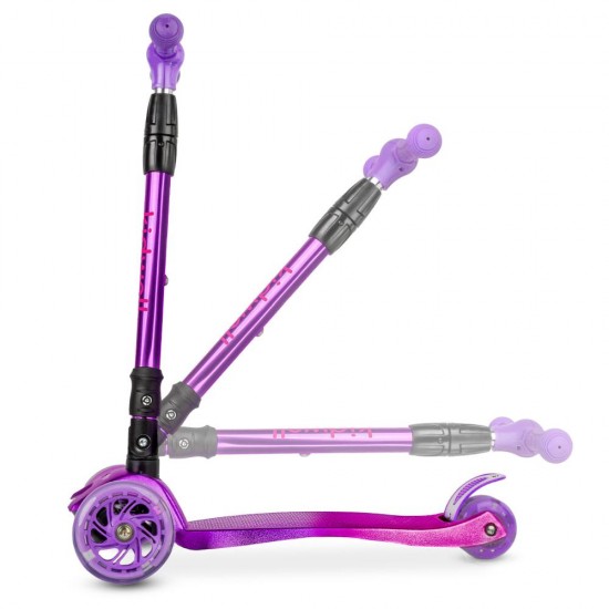 Trotinetă pliabilă pentru copii, cu lumini LED, Kidwell Vento Pink - Violet