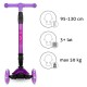 Trotinetă pliabilă pentru copii, cu lumini LED, Kidwell Vento Pink - Violet