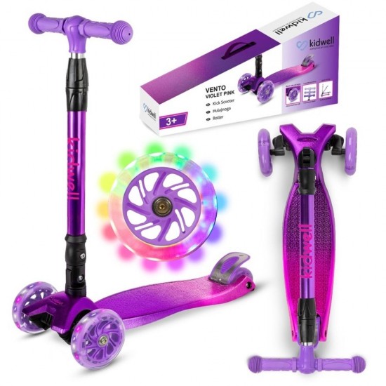 Trotinetă pliabilă pentru copii, cu lumini LED, Kidwell Vento Pink - Violet