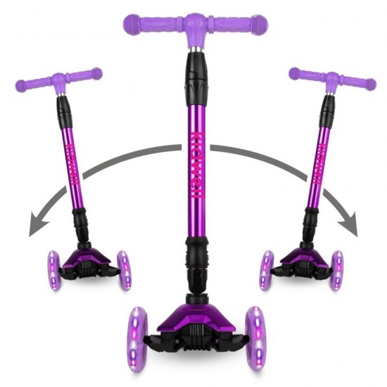 Trotinetă pliabilă pentru copii, cu lumini LED, Kidwell Vento Pink - Violet