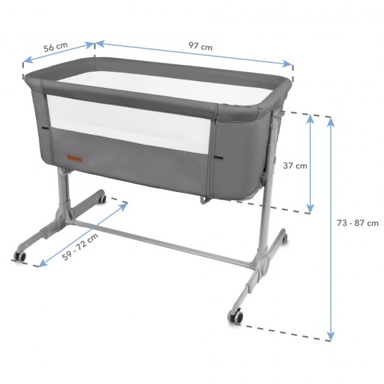 Pătuț Co-Sleeper pentru bebeluși Kidwell Nali 2 în 1, gri