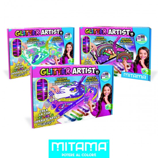 Mitama Glitter Artist set creativ cu 11 piese, autocolant A4, glitter cu sclipici