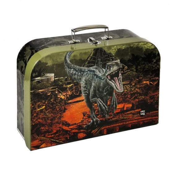 Mapă din carton laminat cu mâner, închidere cu clemă metalică, A4, model Jurassic World  - Oxybag