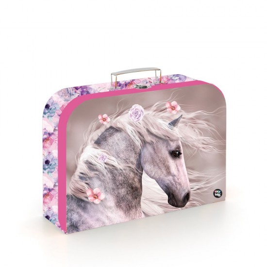Mapă din carton laminat cu mâner, închidere cu clemă metalică, A4, model Magic Horse - Oxybag