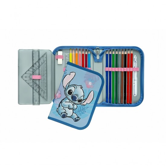 Penar copii cu rechizite, pliabil - model  STITCH Scooli