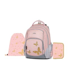 Set școală pentru copii: ghiozdan, rucsac, penar - model OXY GO, gold butterfly - Oxybag