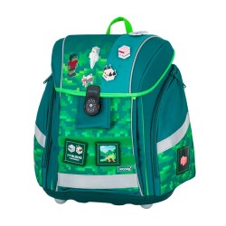 Ghiozdan ergonomic pentru băieți Premium Light, model Minecraft Playword, verde - Oxybag