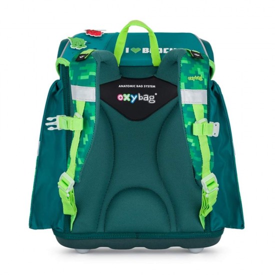 Ghiozdan ergonomic pentru băieți Premium Light, model Minecraft Playword, verde - Oxybag