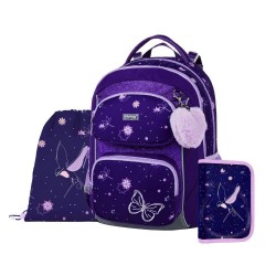 Set de școală: ghiozdan ergonomic, penar și rucsac tip sac cu șnur pentru fete, 3 piese - Flowers Oxy Jumper, Oxybag
