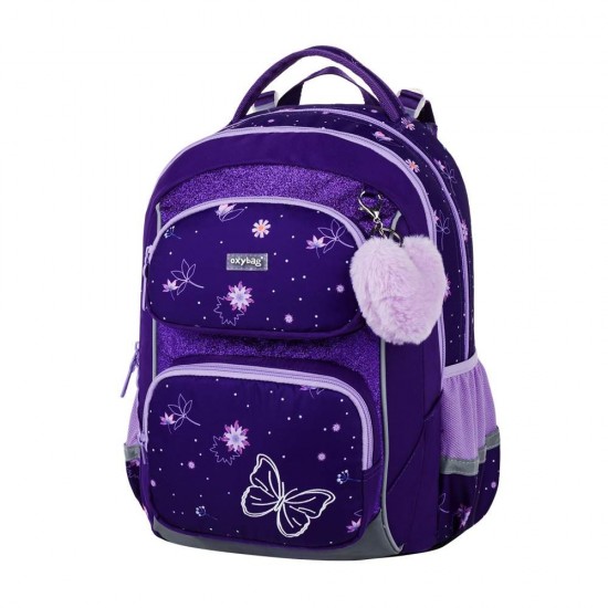 Set de școală: ghiozdan ergonomic, penar și rucsac tip sac cu șnur pentru fete, 3 piese - Flowers Oxy Jumper, Oxybag