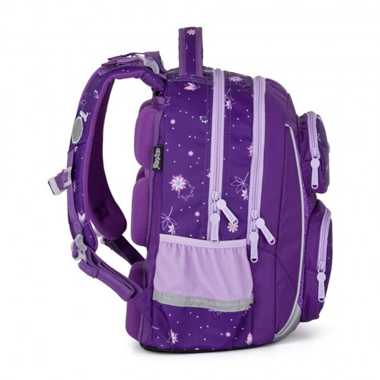 Set de școală: ghiozdan ergonomic, penar și rucsac tip sac cu șnur pentru fete, 3 piese - Flowers Oxy Jumper, Oxybag