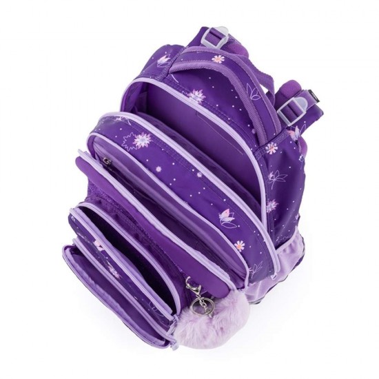 Set de școală: ghiozdan ergonomic, penar și rucsac tip sac cu șnur pentru fete, 3 piese - Flowers Oxy Jumper, Oxybag
