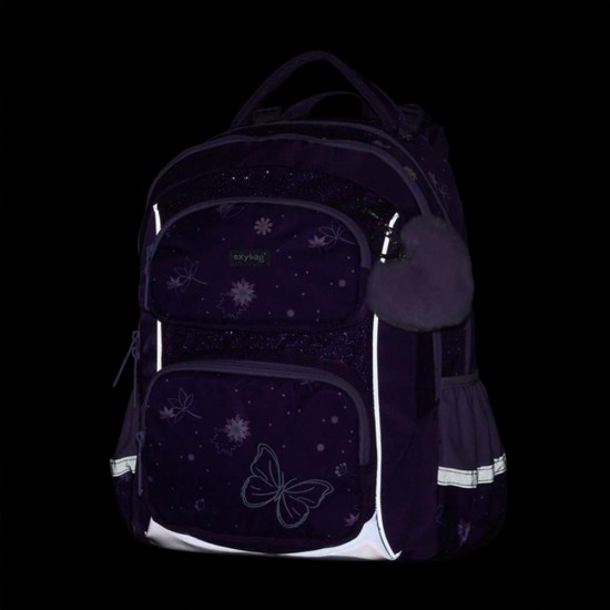 Set de școală: ghiozdan ergonomic, penar și rucsac tip sac cu șnur pentru fete, 3 piese - Flowers Oxy Jumper, Oxybag