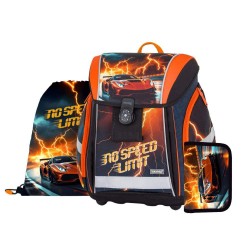 Set de școală: ghiozdan ergonomic, penar și sac de sport pentru băieți, 3 piese - PREMIUM LIGHT No Speed Limit , Oxybag