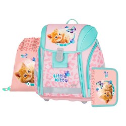 Set de școală: ghiozdan ergonomic, penar și sac de sport pentru fete, 3 piese - PREMIUM LIGHT Little Kitty, Oxybag