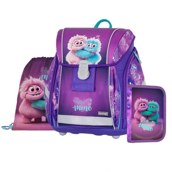 Set de școală: ghiozdan ergonomic, penar și sac de sport pentru fete, 3 piese - PREMIUM LIGHT Monsters, Oxybag