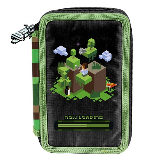 Penar copii cu trei compartimente, echipat cu rechizite,  model Gaming adventure – Paso