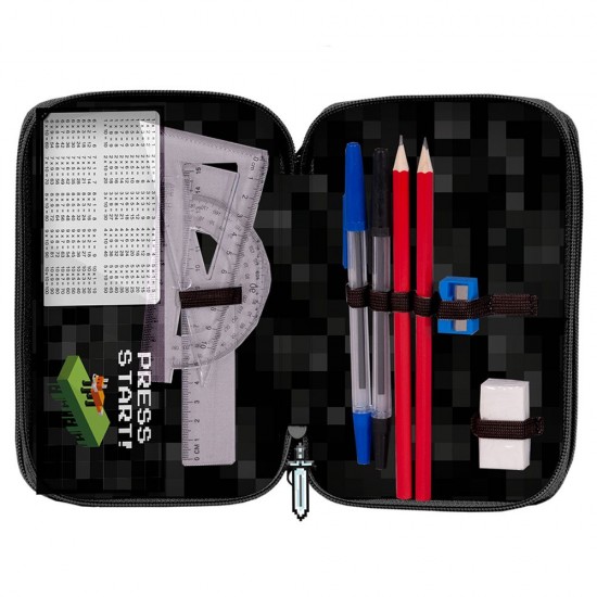Penar copii cu trei compartimente, echipat cu rechizite,  model Gaming adventure – Paso