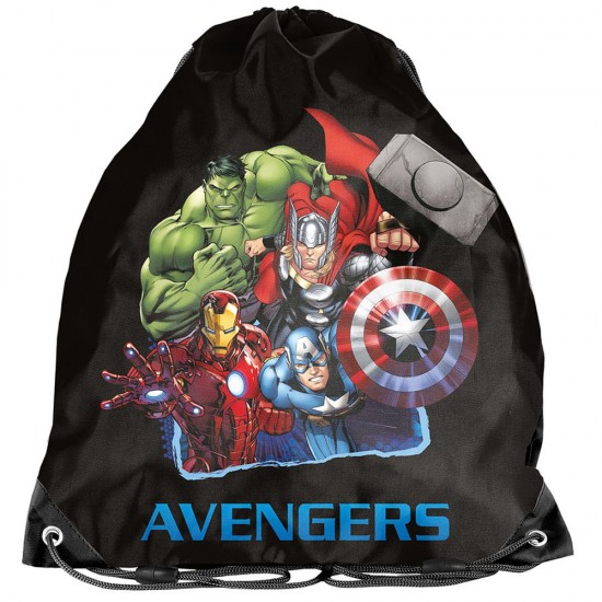 Rucsac tip sac cu șnur băieți, model Avengers, negru - Paso