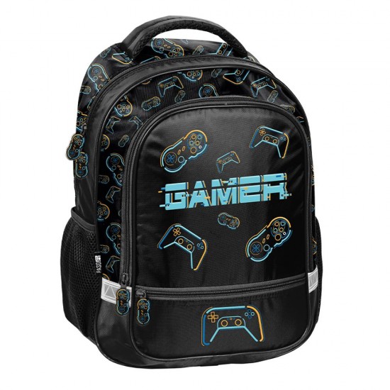 Ghiozdan ergonomic băieți pentru școală, model  Gamer Star negru -Paso