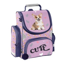 Ghiozdan ergonomic pentru copii, model pui de corgi, albastru -mov - Paso