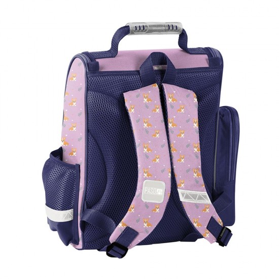 Ghiozdan ergonomic pentru copii, model pui de corgi, albastru -mov - Paso