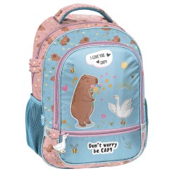 Ghiozdan fete pentru școală, model Be Happy cu Capybara turcoaz - Paso