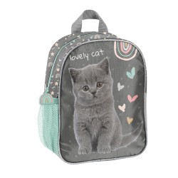 Ghiozdan grădiniță cu un compartiment, model Lovely Cat turcoaz-argintiu- Paso