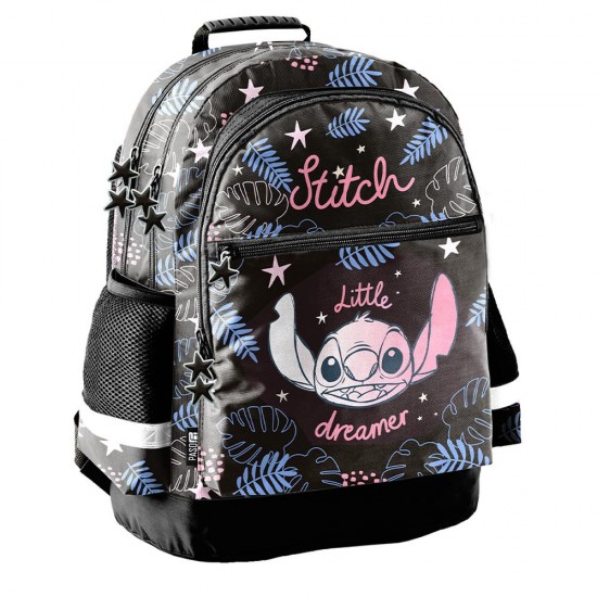 Ghiozdan pentru copii cu două compartimente, model Little Stitch negru - Paso