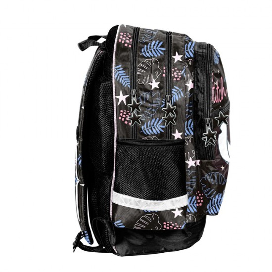 Ghiozdan pentru copii cu două compartimente, model Little Stitch negru - Paso