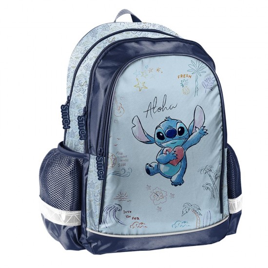 Ghiozdan/rucsac ergonomic pentru școală, model „Hola Stitch”,turcoaz-bleumarin -Paso
