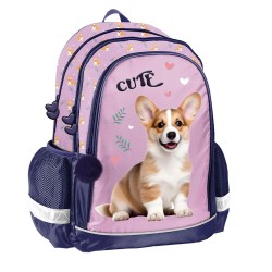 Ghiozdan/rucsac ergonomic pentru școală, model pui de corgi albastru-mov-Paso